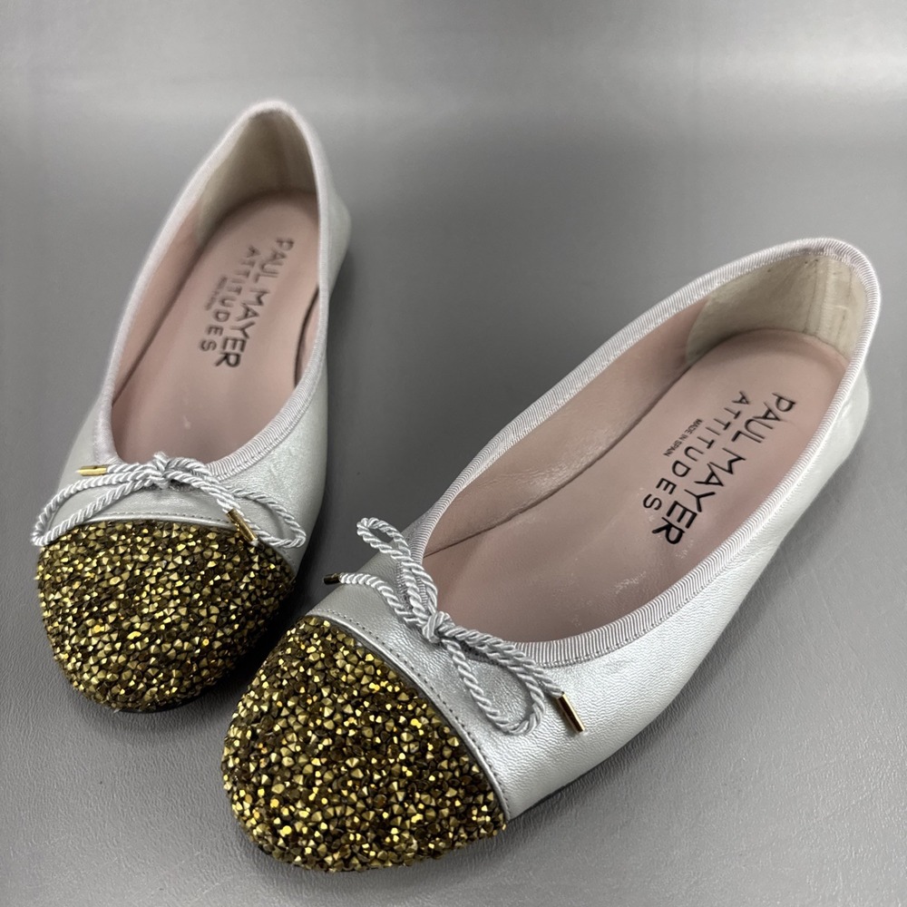 Paul Mayer‎ Attitudes Brill Embellished Glitter Ballet Flats Womens Sz 7 Cap Toe